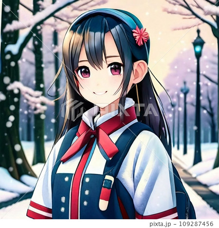 雪の中で笑顔を見せる女子高生 雪の中で笑顔を見せる女子高生 109287456