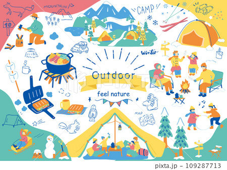 冬キャンプを楽しむ人達 冬キャンプを楽しむ人達 109287713