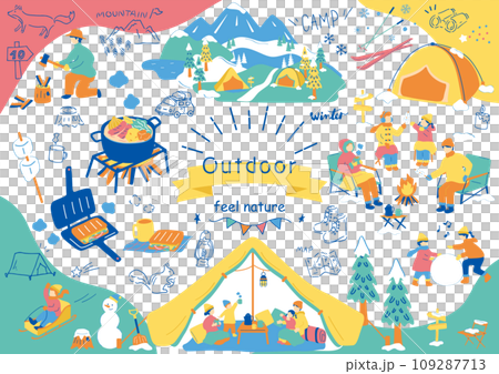 冬キャンプを楽しむ人達 冬キャンプを楽しむ人達 109287713
