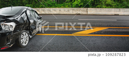 car crash damaged from accident on highway road car crash damaged from accident on highway road 109287823