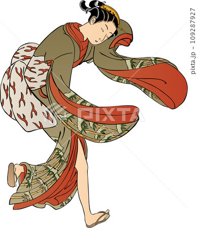 浮世絵 風に吹かれている和服美人 その2 浮世絵 風に吹かれている和服美人 その2 109287927