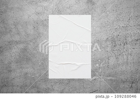Blank white wheatpaste glued paper poster mockup on concrete wall background Blank white wheatpaste glued paper poster mockup on concrete wall background 109288046