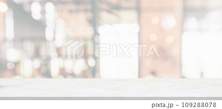marble table top with blurred abstract cafe restaurant interior background 109288078