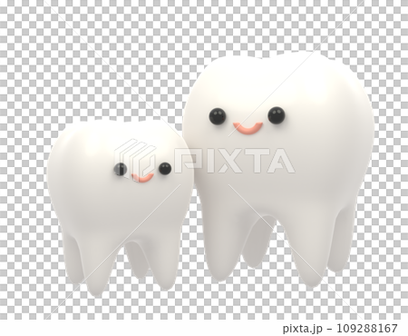 微笑んで寄り添う親子の歯のキャラクター（PNG透過素材） 109288167