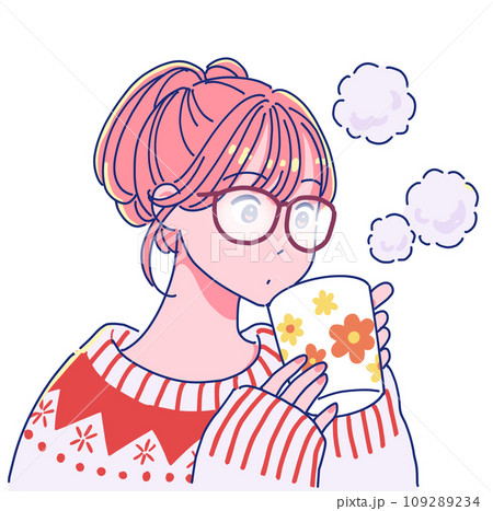ホットドリンクの湯気で眼鏡が曇る女の子 ホットドリンクの湯気で眼鏡が曇る女の子 109289234