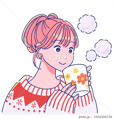 ホットドリンクを飲むアニメ風の女の子 ホットドリンクを飲むアニメ風の女の子 109289236