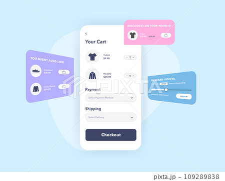Checkout Personalization concept. Customize Checkout Process with E-Commerce extensions and custom fields. Personalize experience checkout optimization vector illustration isolated on blue background 109289838