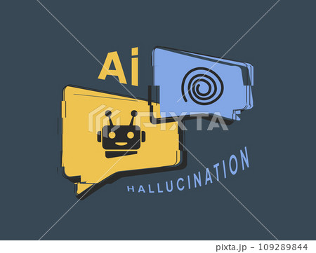 AI Hallucination concept. LLM misinterprets, AI errors. Illustrating Artificial Intelligence and Big Data Hallucination. Vector isolated illustration on dark background with icons 109289844