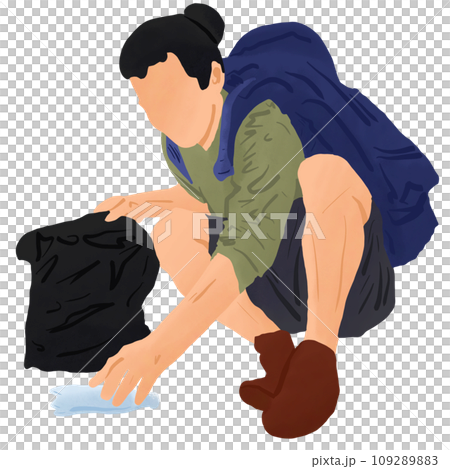 Traveler grabbing a trash 109289883