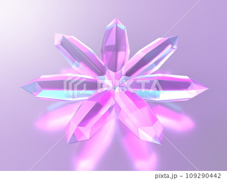 想的な光に照らされたクリスタルガラスの結晶の花の3Dイラスト 109290442