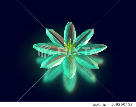 想的な光に照らされたクリスタルガラスの結晶の花の3Dイラスト 109290452