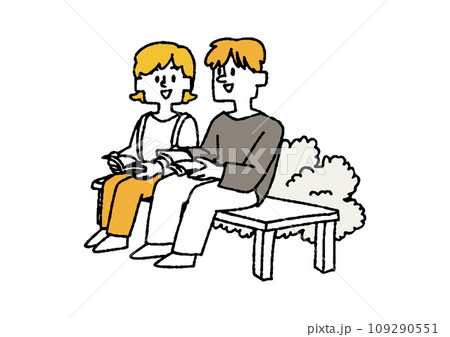 交流している学生たちのイラスト コミカルな手書きの人物 ベクター、線画にカラー 交流している学生たちのイラスト コミカルな手書きの人物 ベクター、線画にカラー 109290551