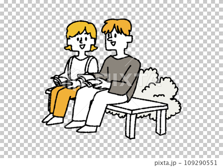 交流している学生たちのイラスト コミカルな手書きの人物 ベクター、線画にカラー 交流している学生たちのイラスト コミカルな手書きの人物 ベクター、線画にカラー 109290551