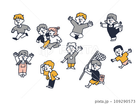 元気よく遊んでいる子供達のイラストセット 元気よく遊んでいる子供達のイラストセット 109290573
