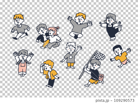 元気よく遊んでいる子供達のイラストセット 元気よく遊んでいる子供達のイラストセット 109290573