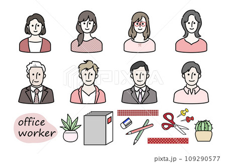 オフィスワーカー OFFICE WORKER ビジネスパーソン イラストセット レッド 赤系 オフィスワーカー OFFICE WORKER ビジネスパーソン イラストセット レッド 赤系 109290577