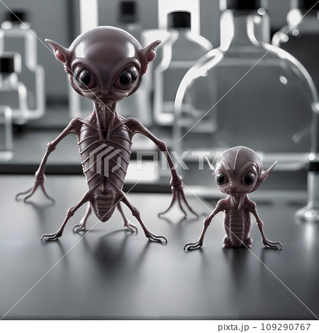 Two small aliens in a laboratory. 109290767