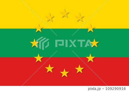 Lithuania national flag with a star circle of EU 109290916