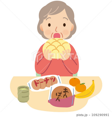 過食するシニア女性　介護　認知症 109290991