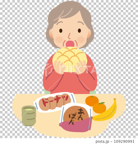 過食するシニア女性　介護　認知症 109290991