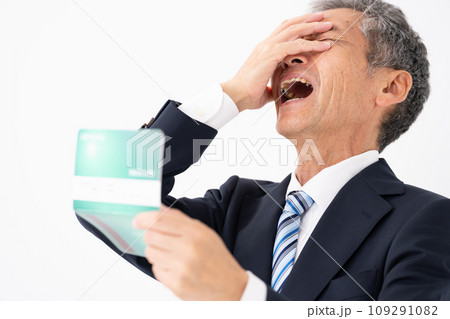 ビジネスマン　通帳　嘆く 109291082
