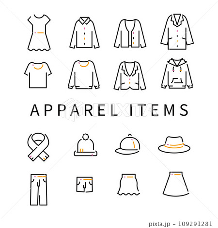 衣料品　線画アイコン　黒基調　3色 109291281