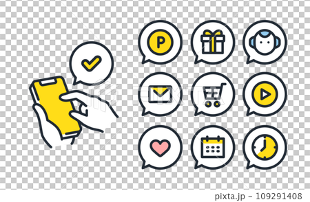 スマートフォンのシンプルなベクターアイコンイラストセット素材 109291408
