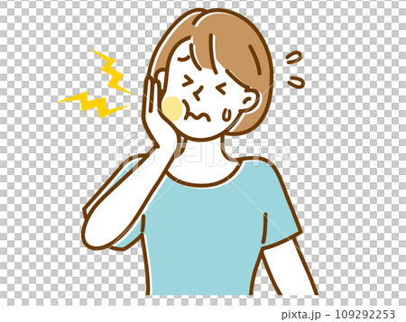 歯が痛くなって手でほっぺたを抑えている若い女性 109292253