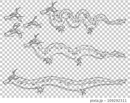 シンプルな龍の線画イラストセット 109292311
