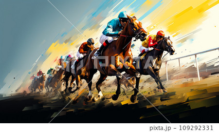 競馬場を駆ける馬と騎手 競馬場を駆ける馬と騎手 109292331