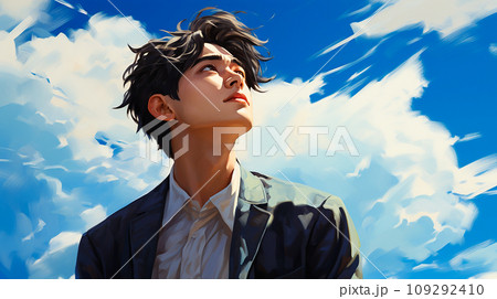 青空を見つめる日本のビジネスマン 109292410