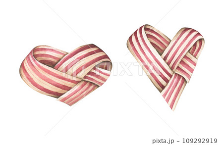 Valentine Day ribbon woven heart. Love concept. Watercolor illustration. Valentine Day ribbon woven heart. Love concept. Watercolor illustration. 109292919