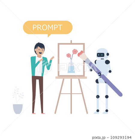画像生成AIにプロンプトで命令を出して絵を描かせる若い男性 109293194