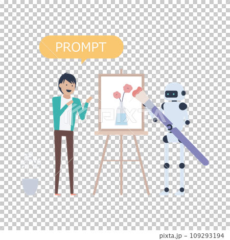 画像生成AIにプロンプトで命令を出して絵を描かせる若い男性 109293194