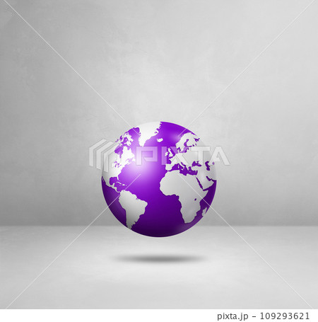 World globe, purple earth map, isolated on white. Square background 109293621