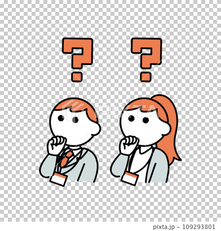 はてなを浮かべるスーツの男女2人 109293801