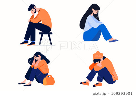 Hand Drawn teenage character is depressed in flat style 109293901