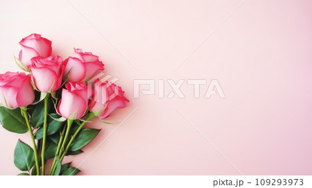 Elegant Pink and Red Rose Bouquet on Pastel Pink Background 109293973