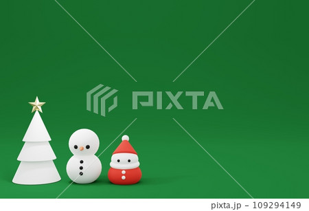 3D素材_クリスマスツリー_サンタ_雪だるま 109294149