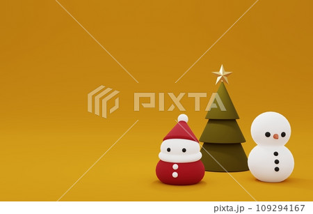 3D素材_クリスマスツリー_サンタ_雪だるま 3D素材_クリスマスツリー_サンタ_雪だるま 109294167