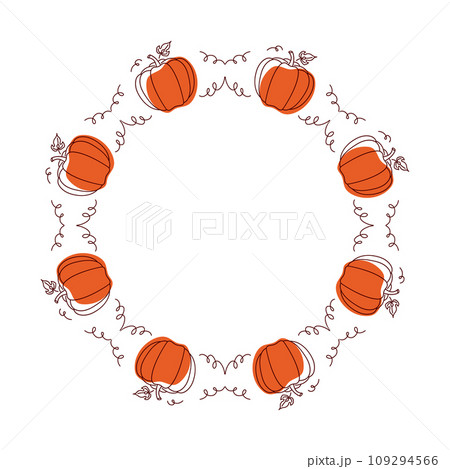 Decorative round frame with pumpkin 109294566