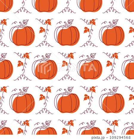 Seamless pattern with drawn pumpkin 109294568
