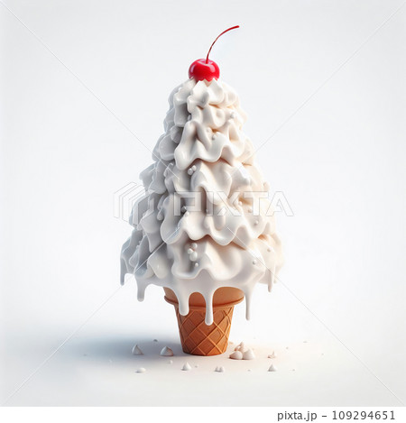 Christmas tree made of ice cream with cherries 109294651