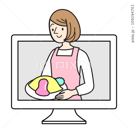 シンプルな人物イラスト　女性の料理系ユーチューバー 109294701