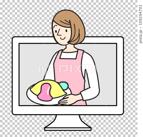 シンプルな人物イラスト　女性の料理系ユーチューバー 109294701