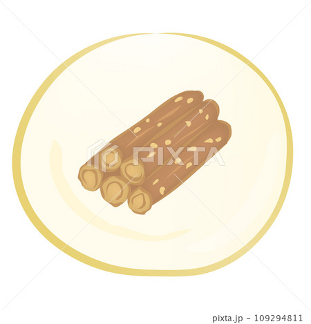 お皿にのったごぼうのおせちイラスト 109294811