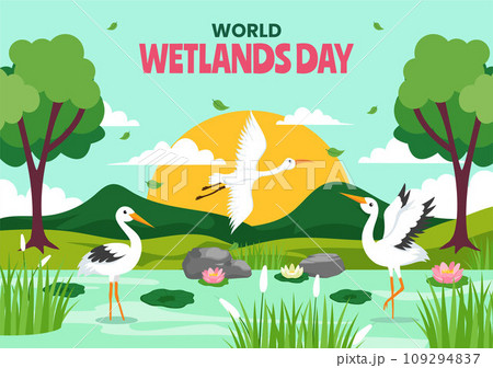 Wetlands Day Social Media Background Illustration Flat Cartoon Hand Drawn Templates 109294837