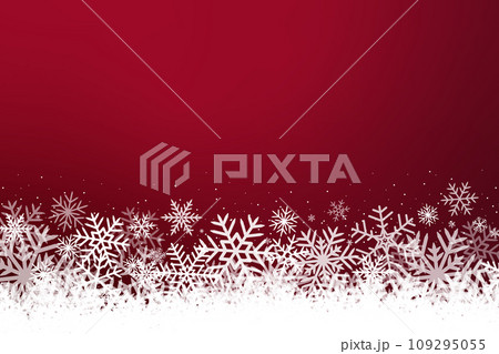 雪の結晶が舞うクリスマスの赤色の水彩画背景イラスト 109295055