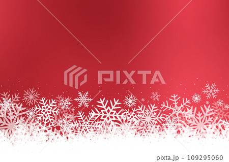 雪の結晶が舞うクリスマスの赤色の水彩画背景イラスト 109295060