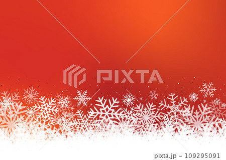 雪の結晶が舞うクリスマスの赤色の水彩画背景イラスト 109295091